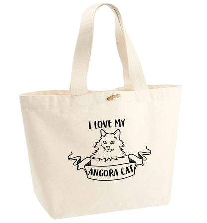 I love my angora cat organic cotton premium tote bag with wooden toggle in natural