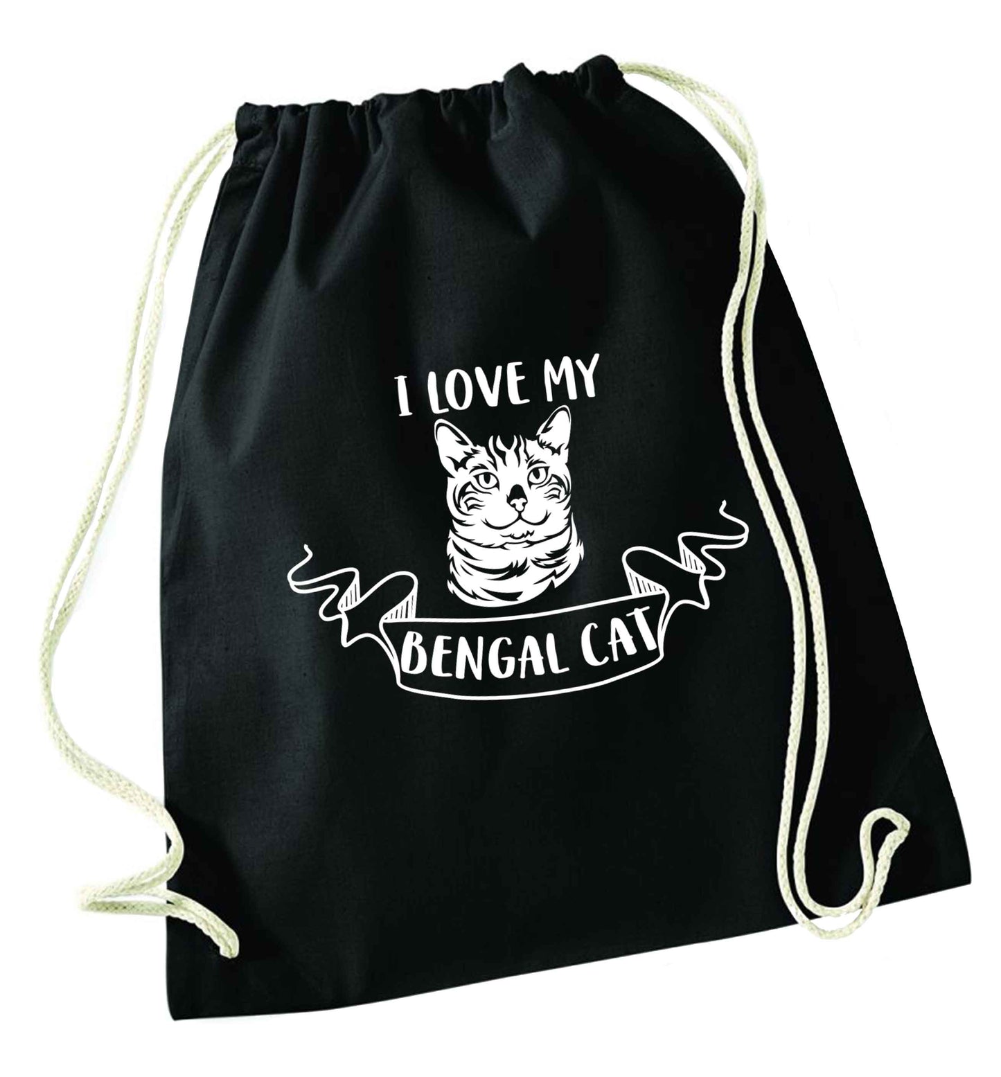 I love my begnal cat black drawstring bag