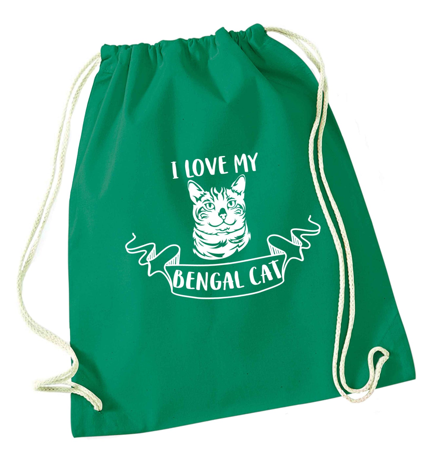I love my begnal cat green drawstring bag