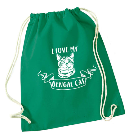 I love my begnal cat green drawstring bag
