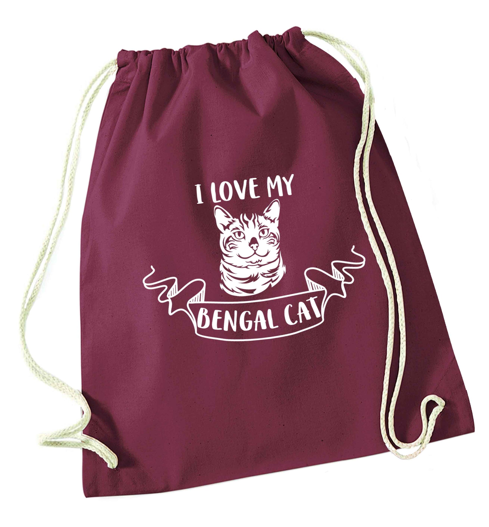 I love my begnal cat maroon drawstring bag