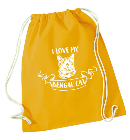 I love my begnal cat mustard drawstring bag