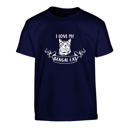I love my begnal cat Children's navy Tshirt 12-13 Years