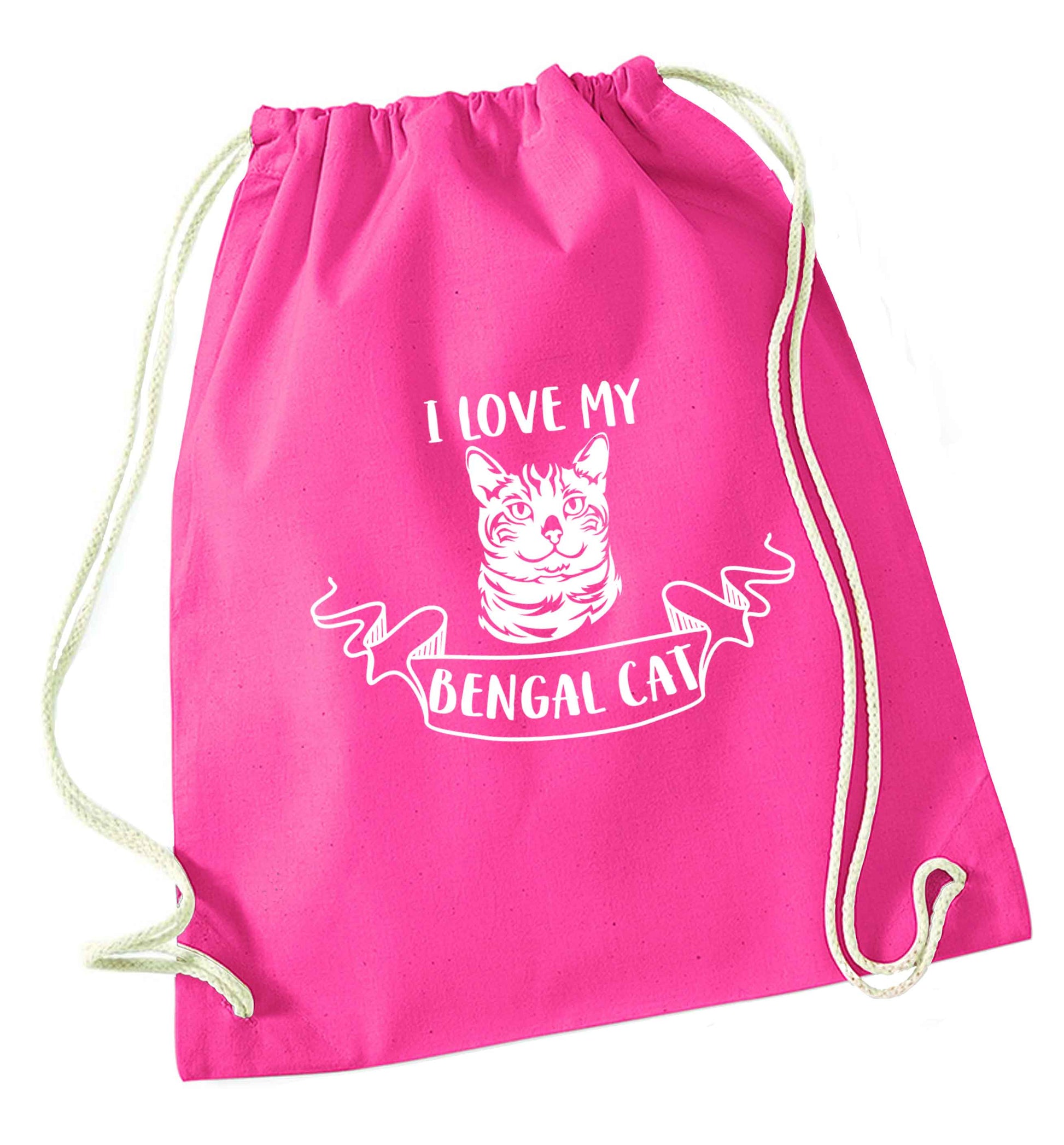 I love my begnal cat pink drawstring bag