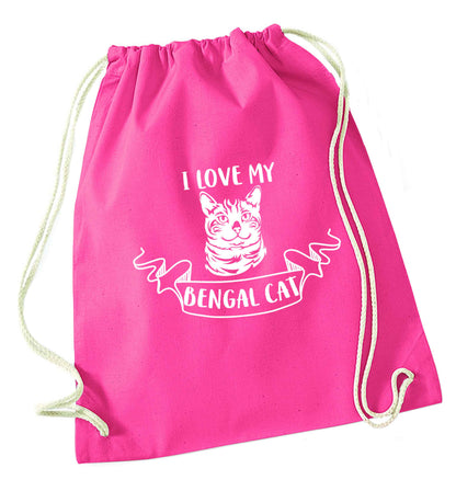 I love my begnal cat pink drawstring bag