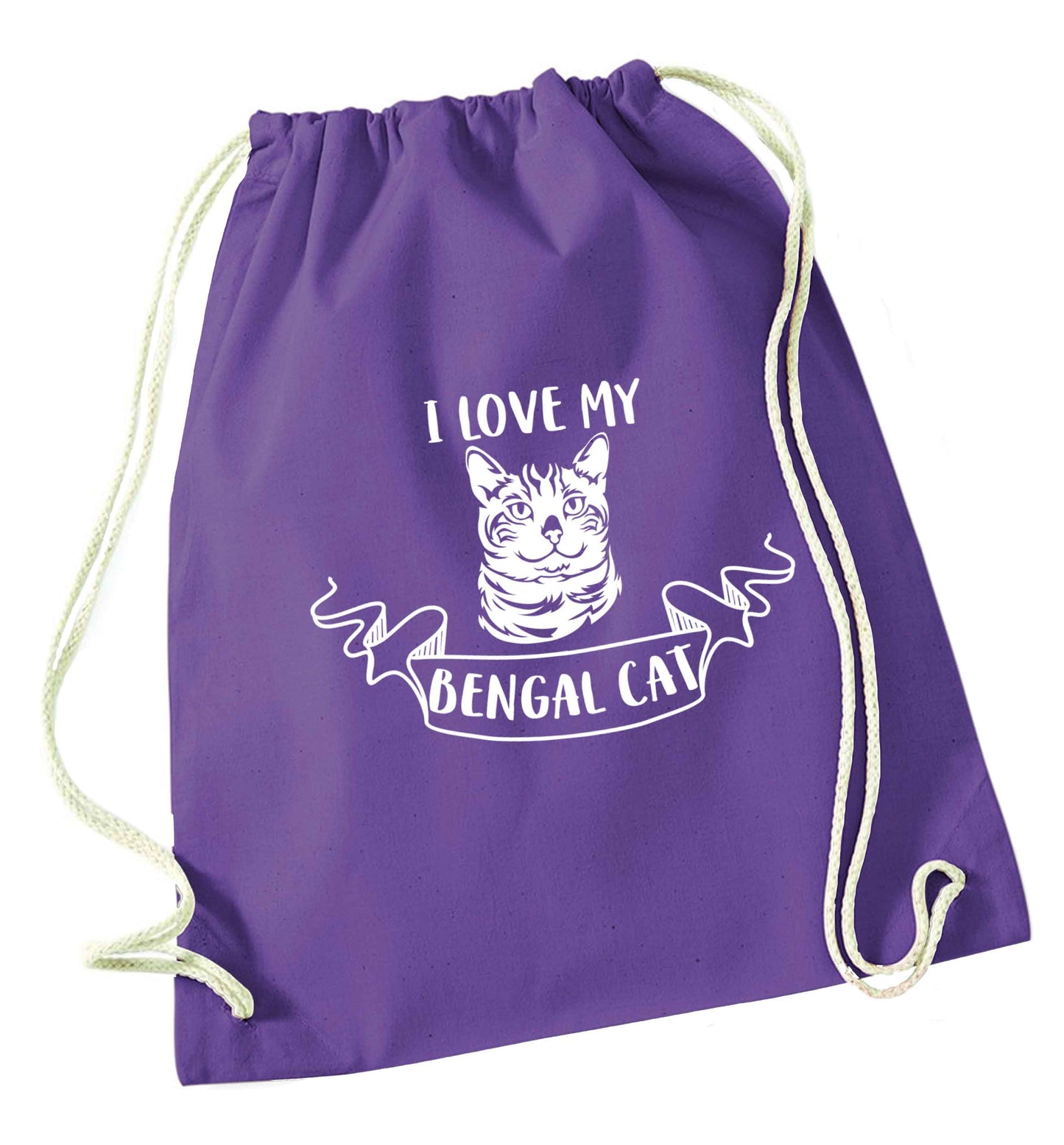 I love my begnal cat purple drawstring bag