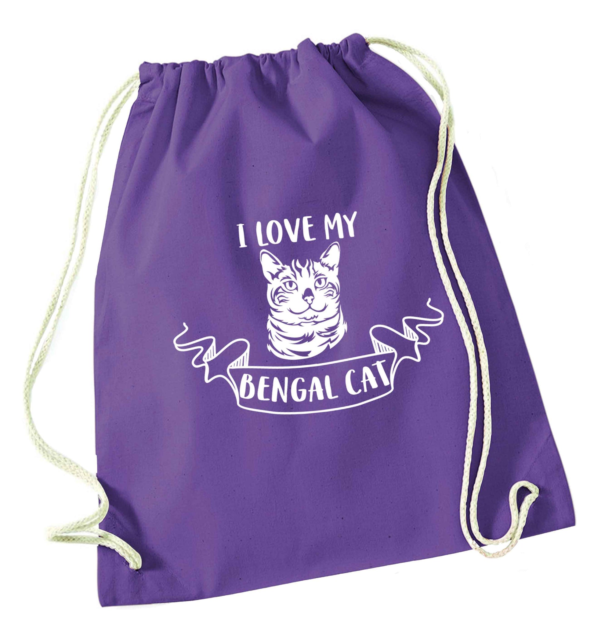 I love my begnal cat purple drawstring bag