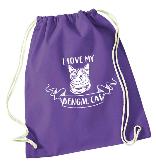 I love my begnal cat purple drawstring bag