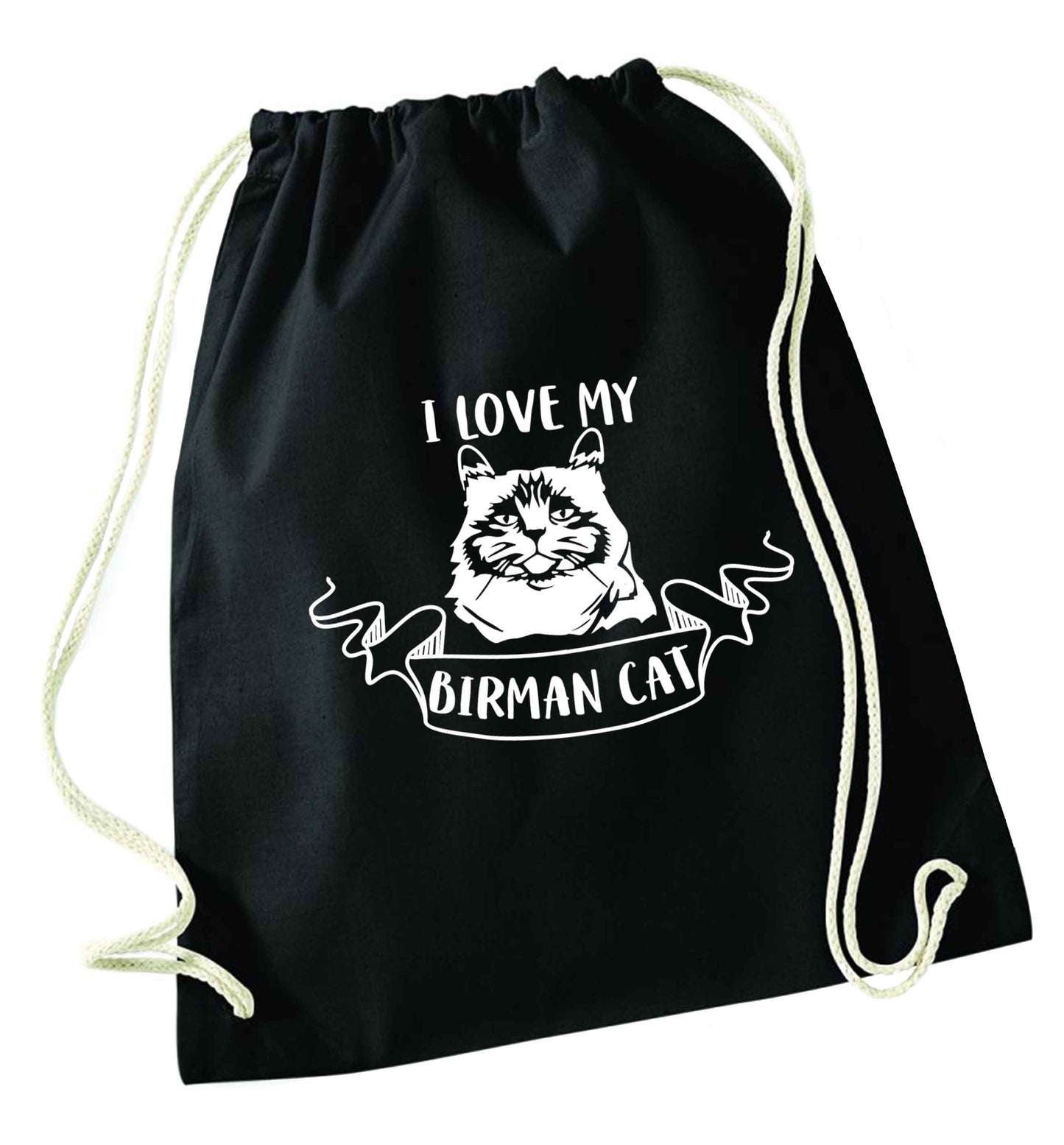 I love my birman cat black drawstring bag