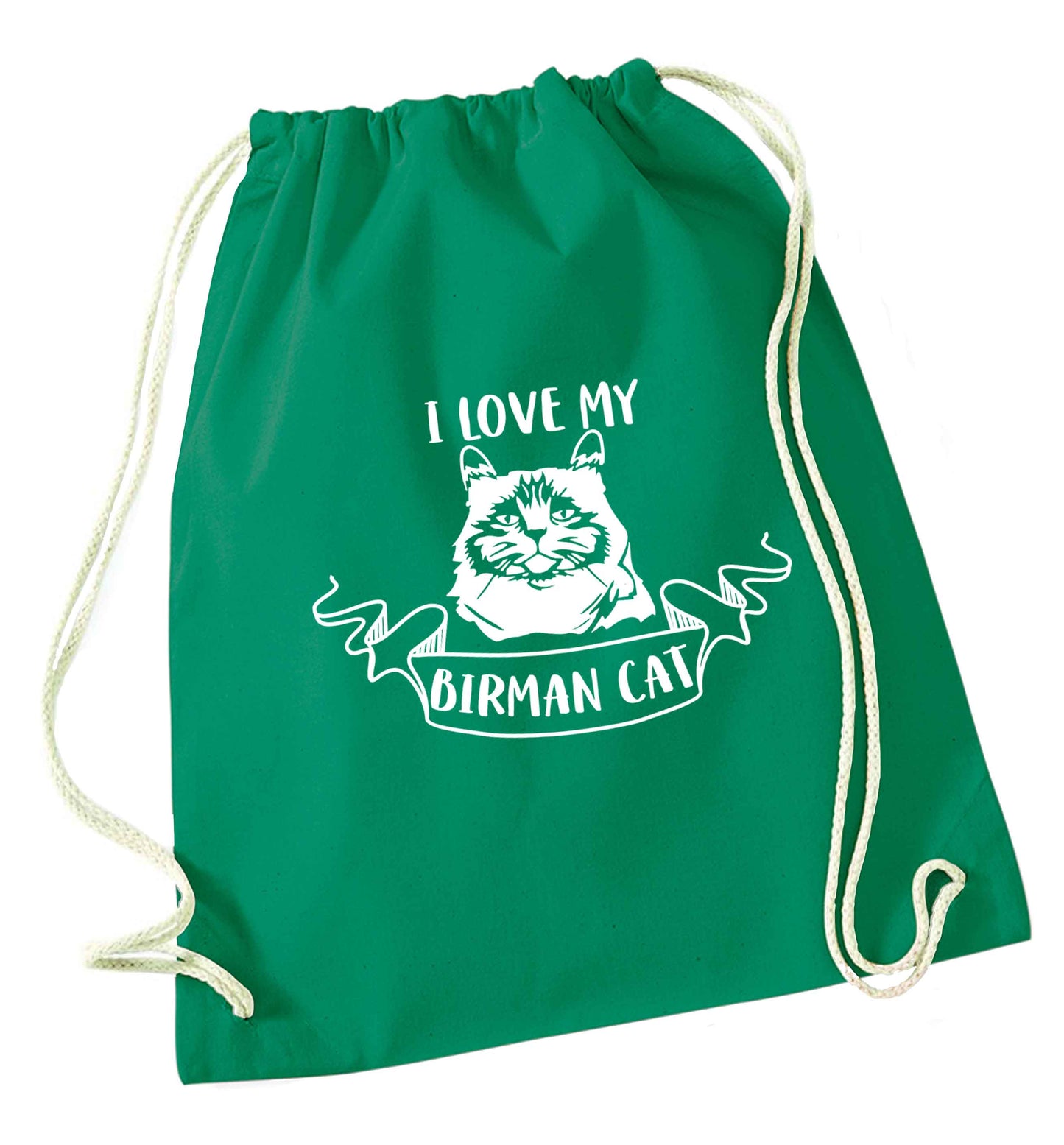 I love my birman cat green drawstring bag