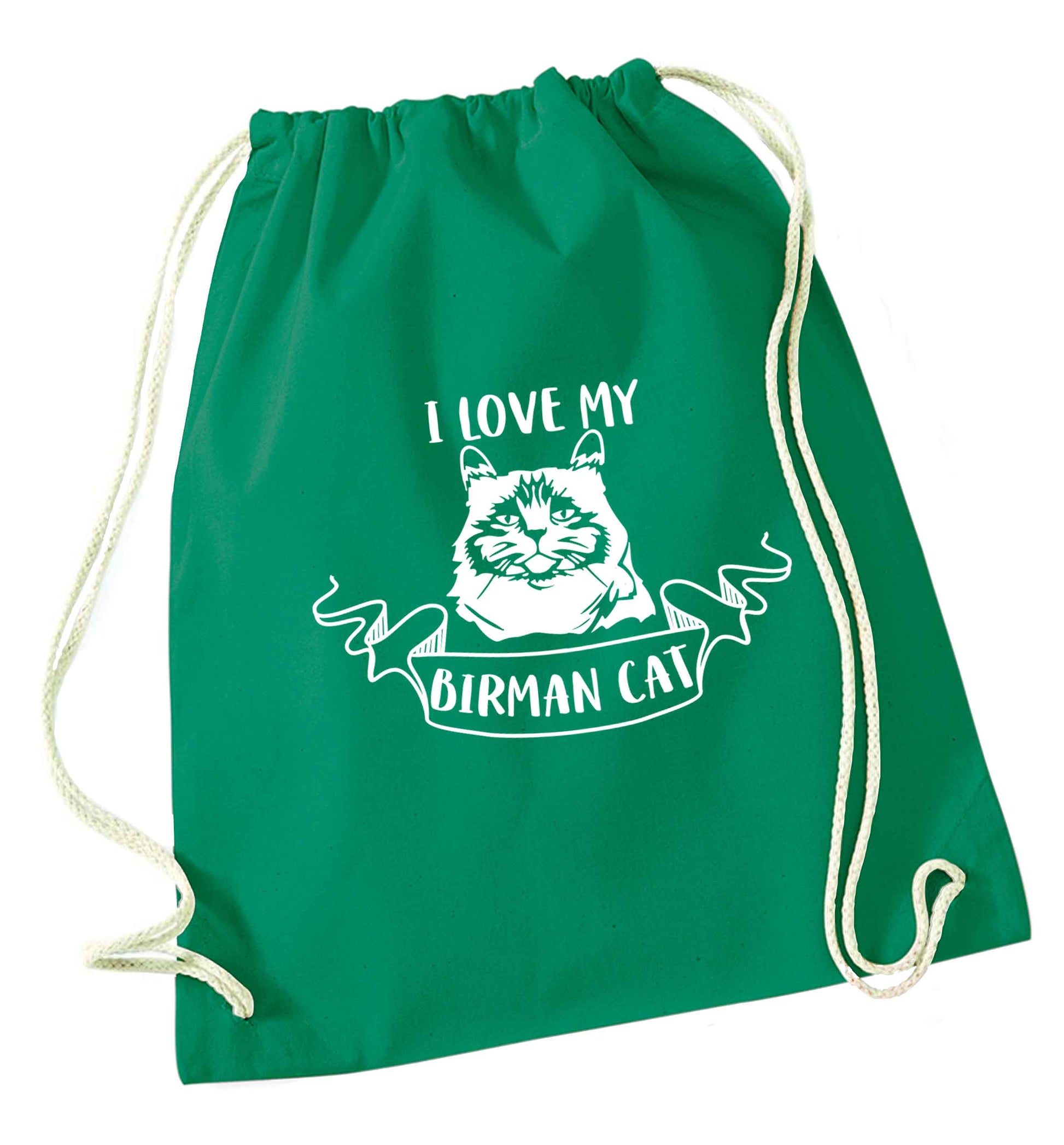 I love my birman cat green drawstring bag