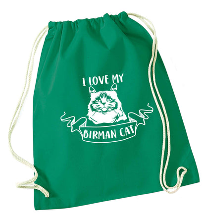 I love my birman cat green drawstring bag