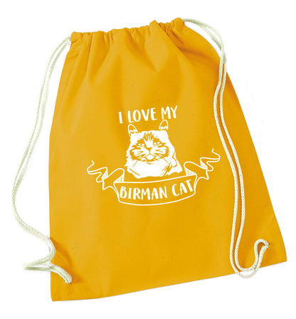 I love my birman cat mustard drawstring bag