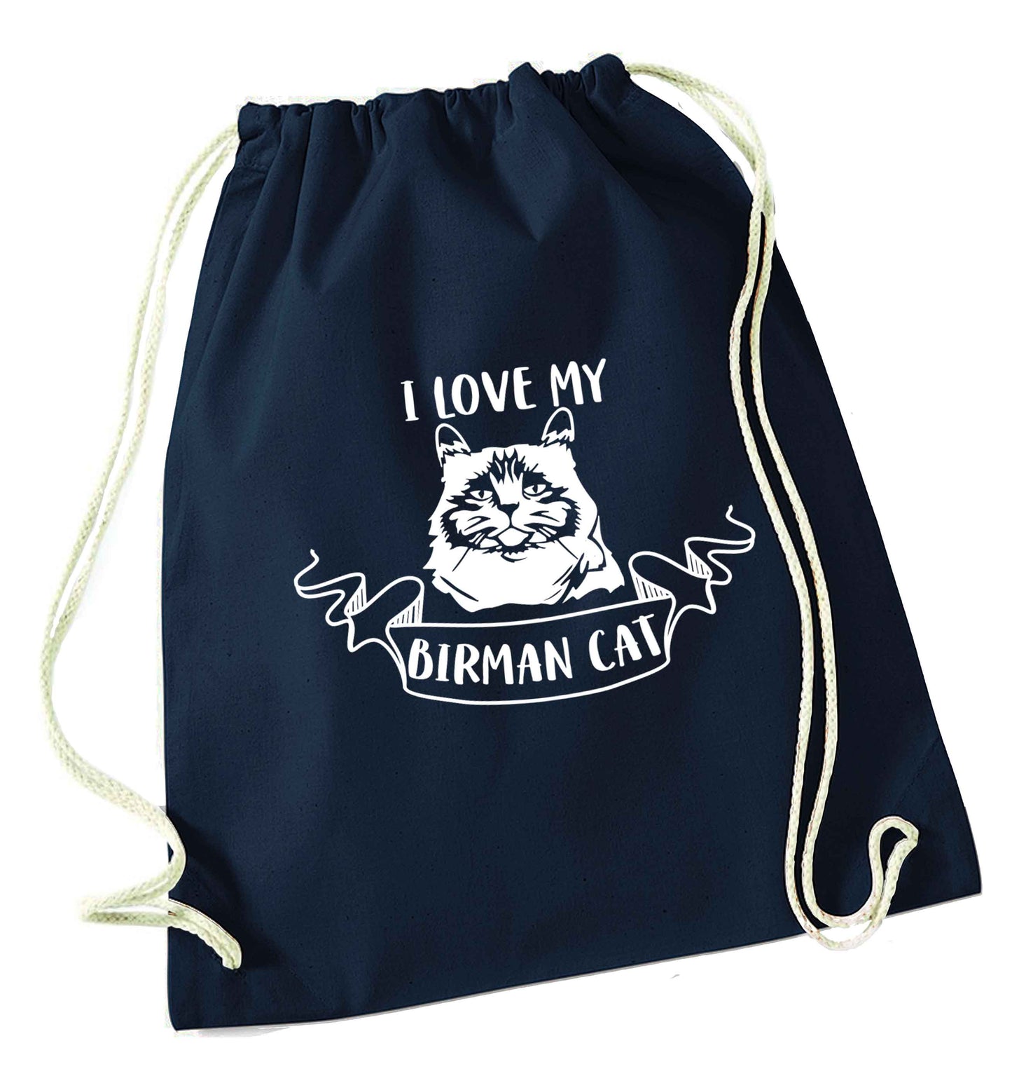 I love my birman cat navy drawstring bag