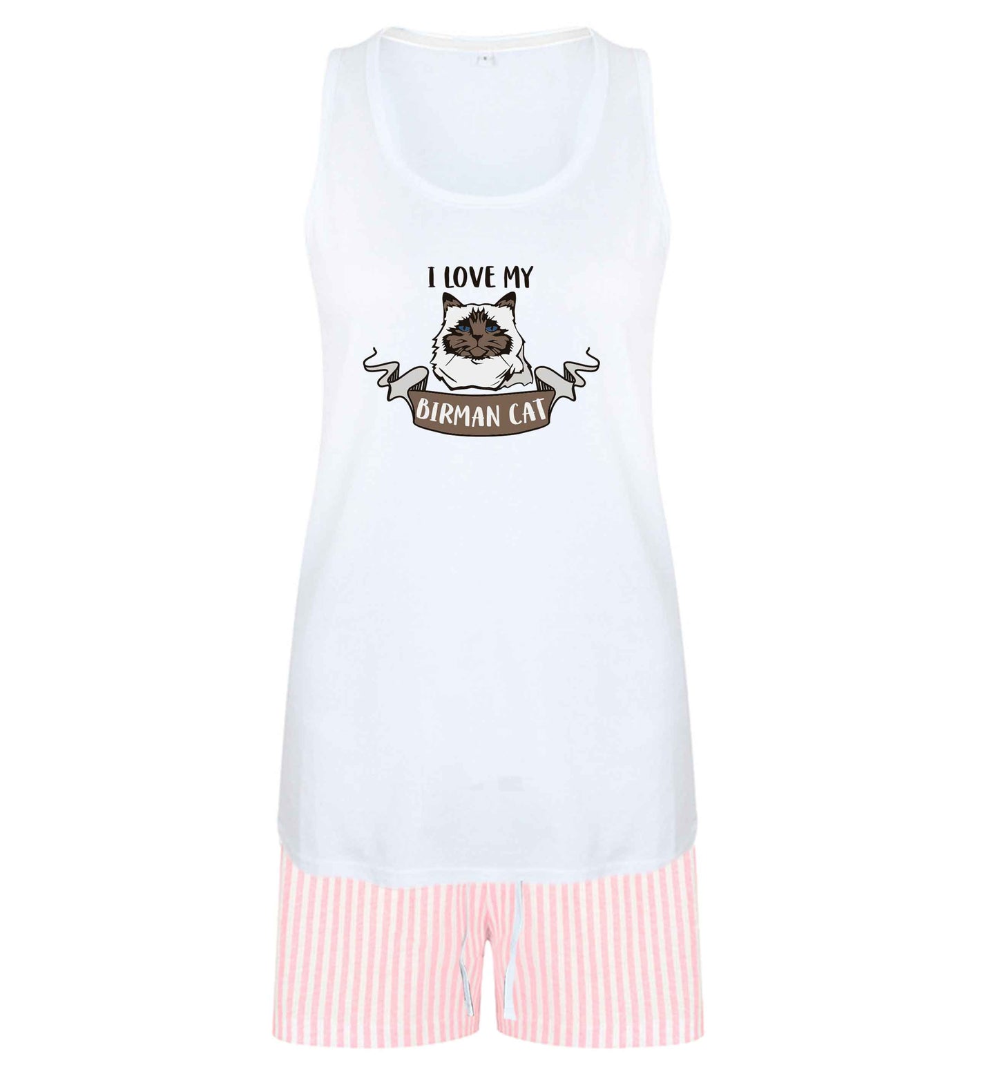 I love my birman cat size XL women's pyjama shorts set in pink 