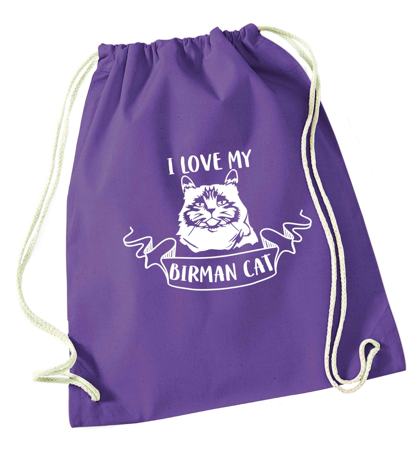 I love my birman cat purple drawstring bag