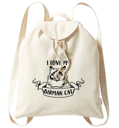 I love my birman cat organic cotton backpack tote with wooden buttons in natural