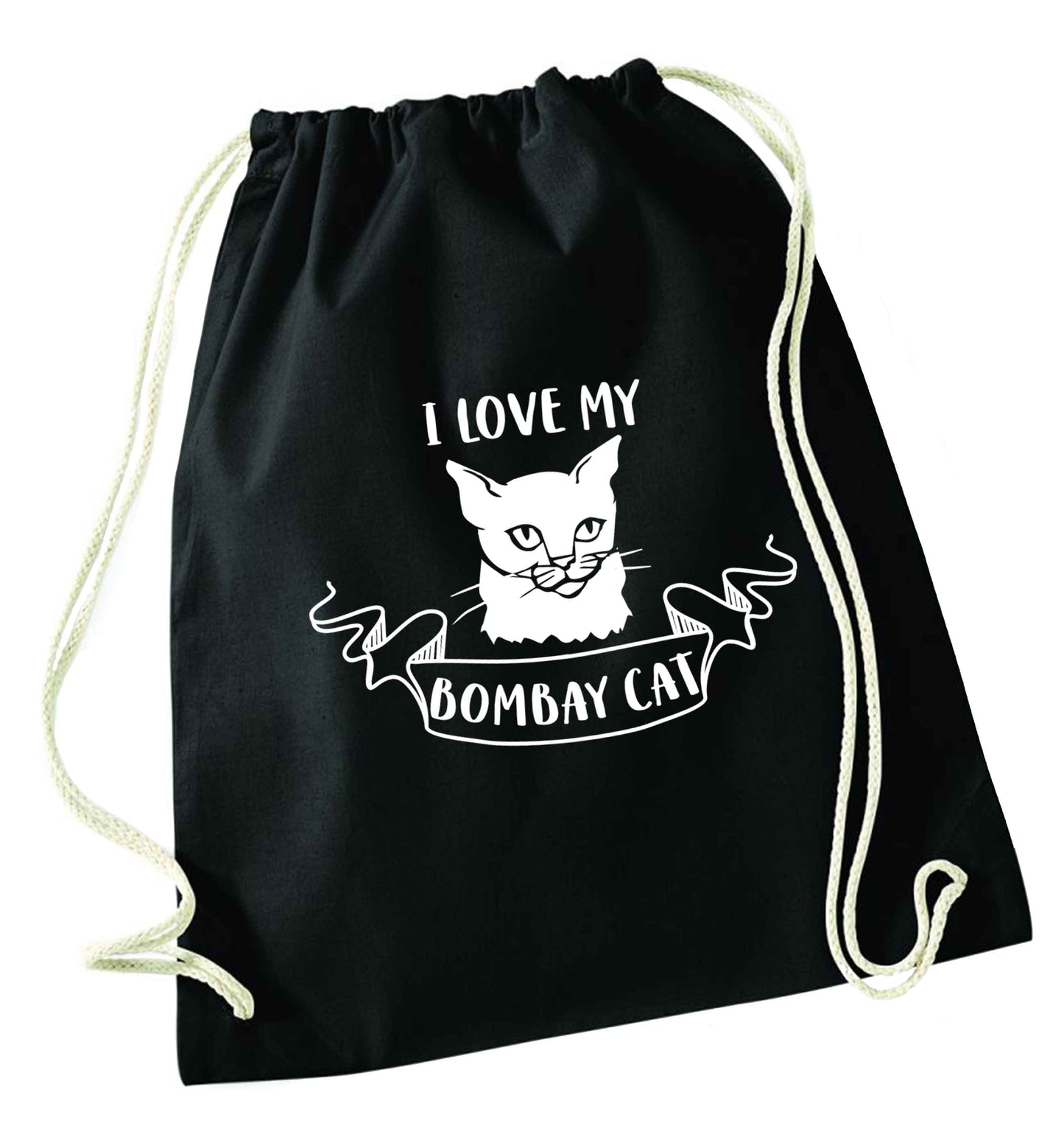 I love my bombay cat black drawstring bag