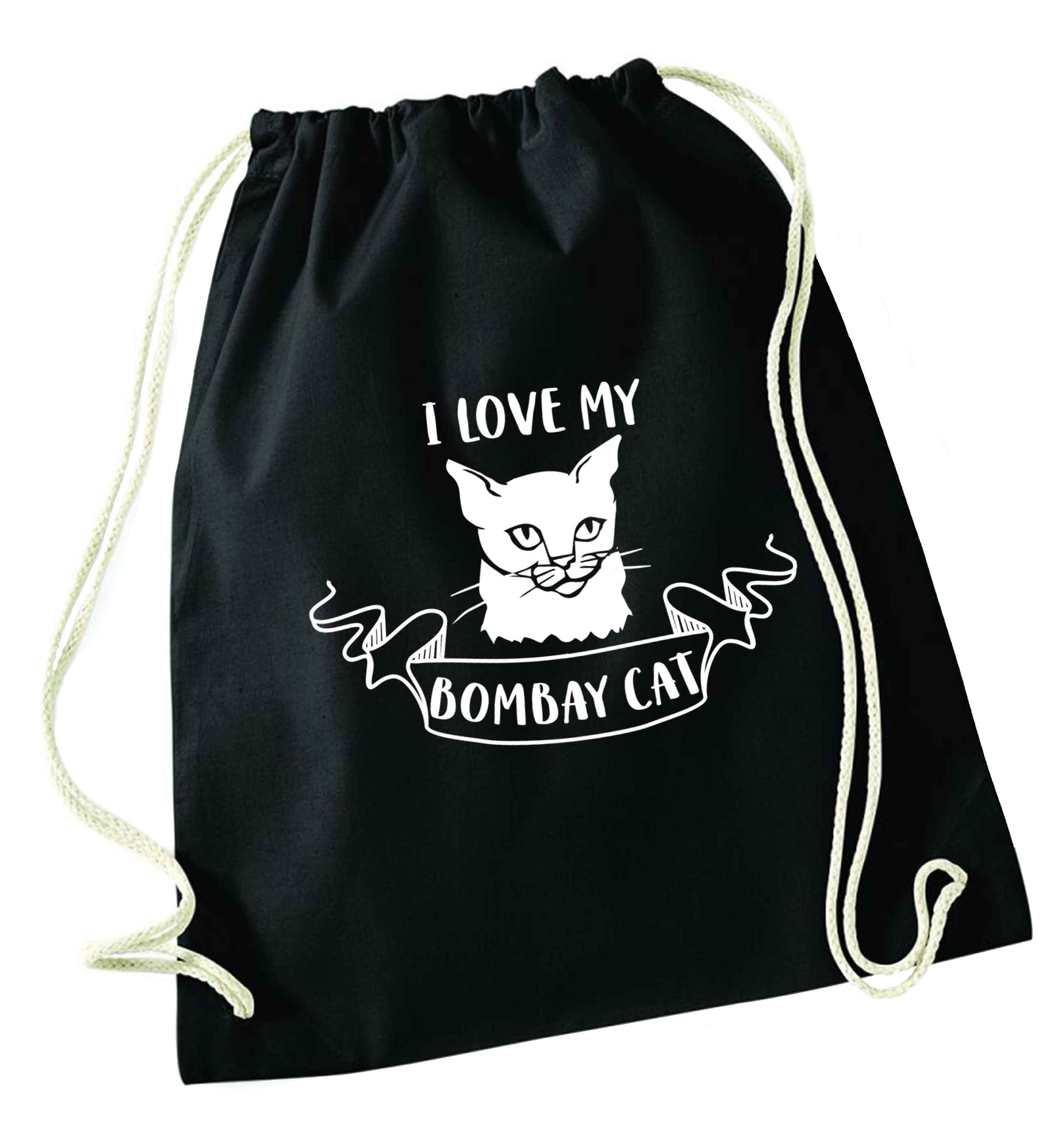 I love my bombay cat black drawstring bag