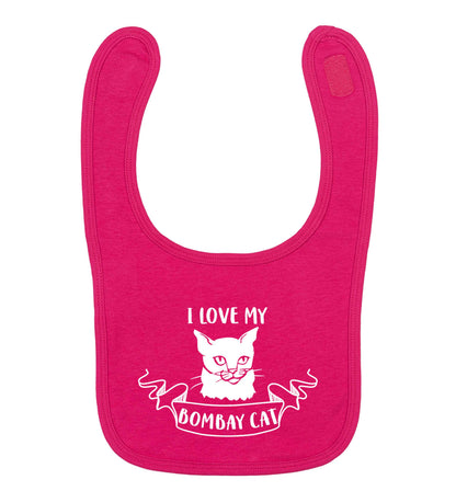 I love my bombay cat dark pink baby bib