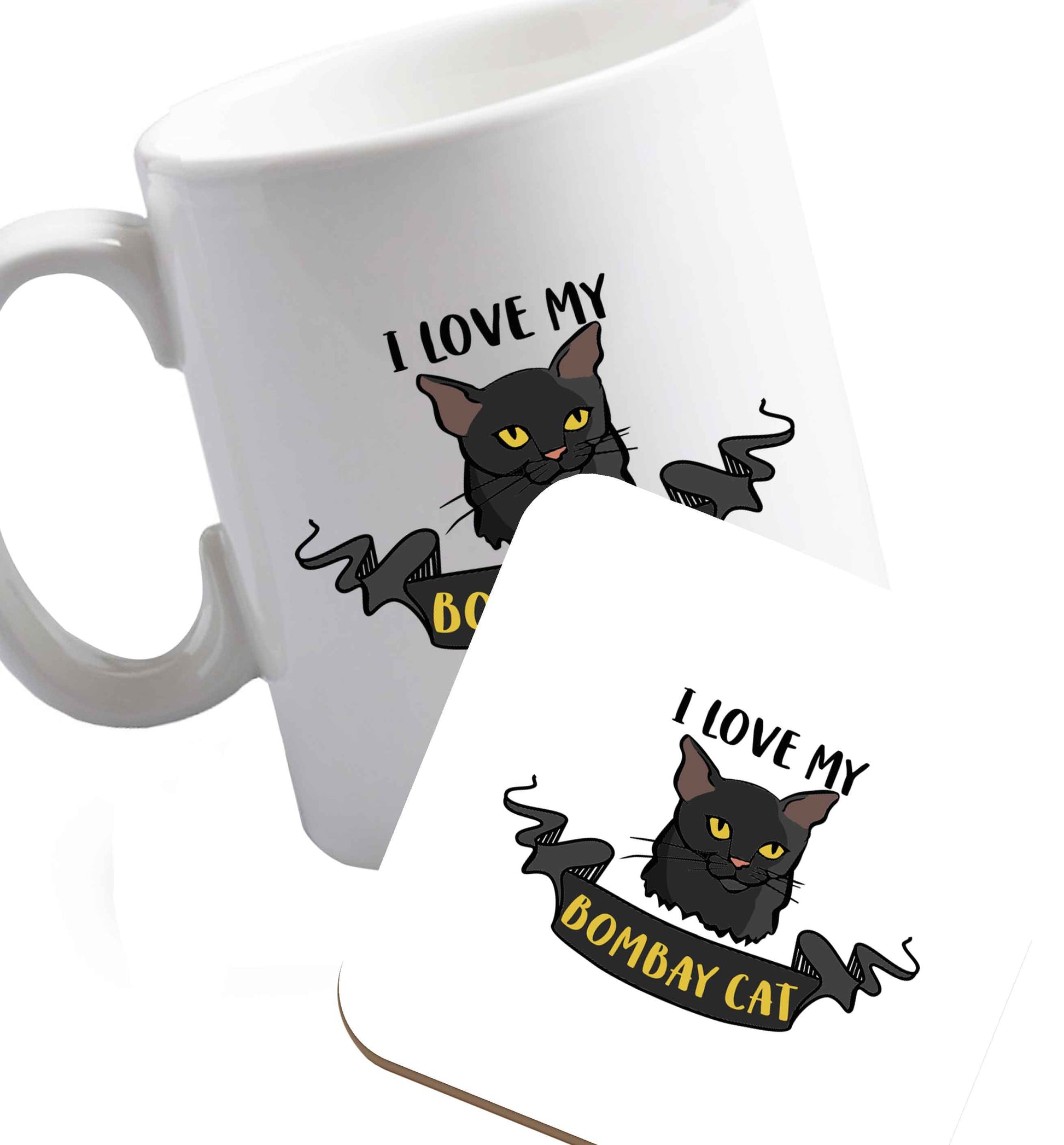 10 oz I love my bombay cat ceramic mug and coaster set right handed
