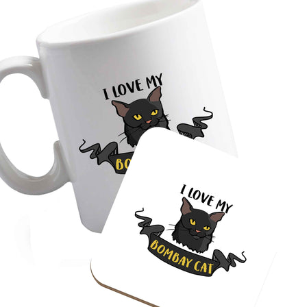 10 oz I love my bombay cat ceramic mug and coaster set right handed