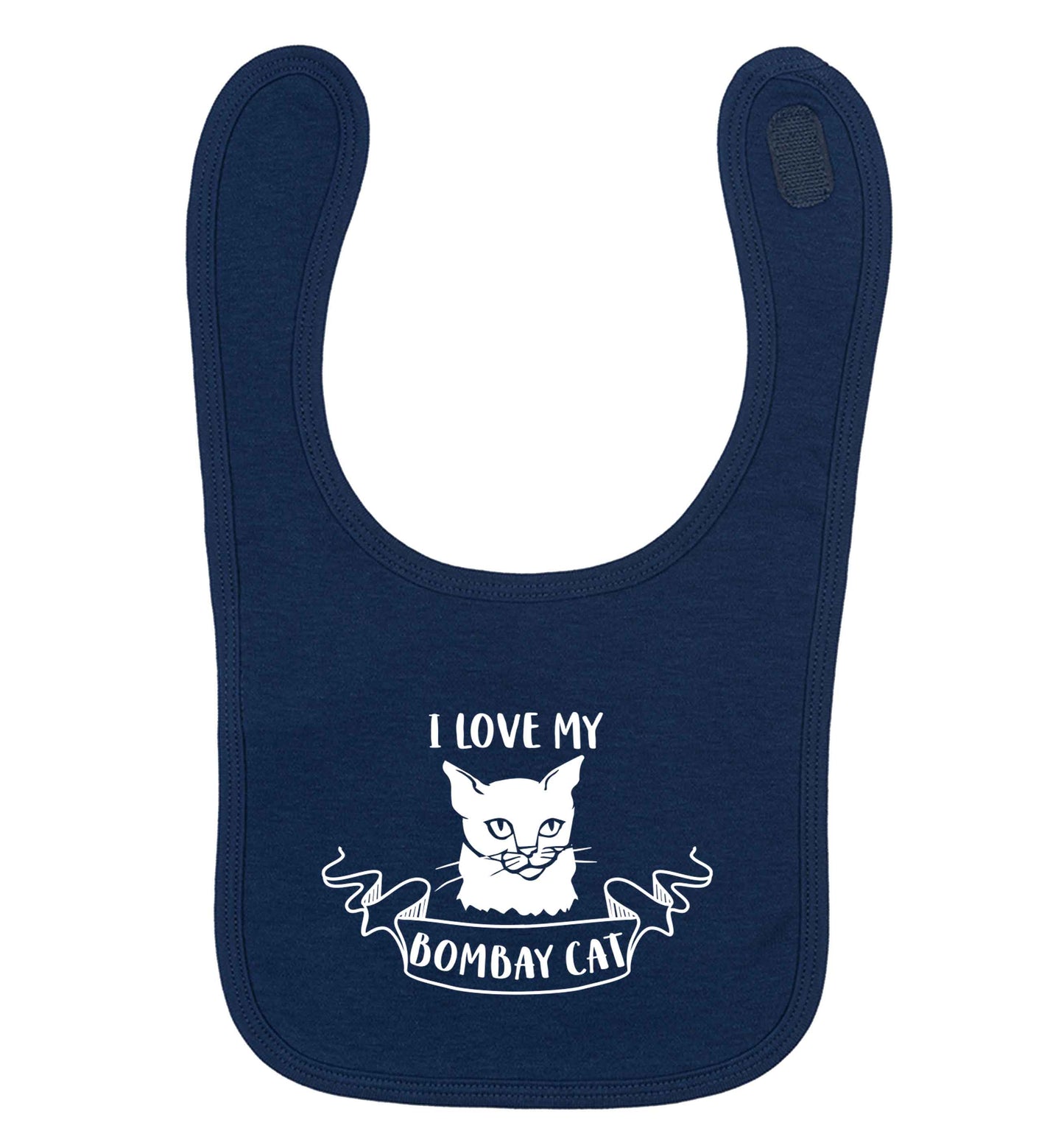 I love my bombay cat navy baby bib