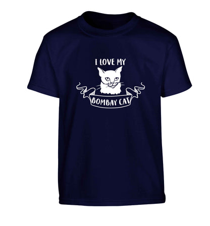 I love my bombay cat Children's navy Tshirt 12-13 Years