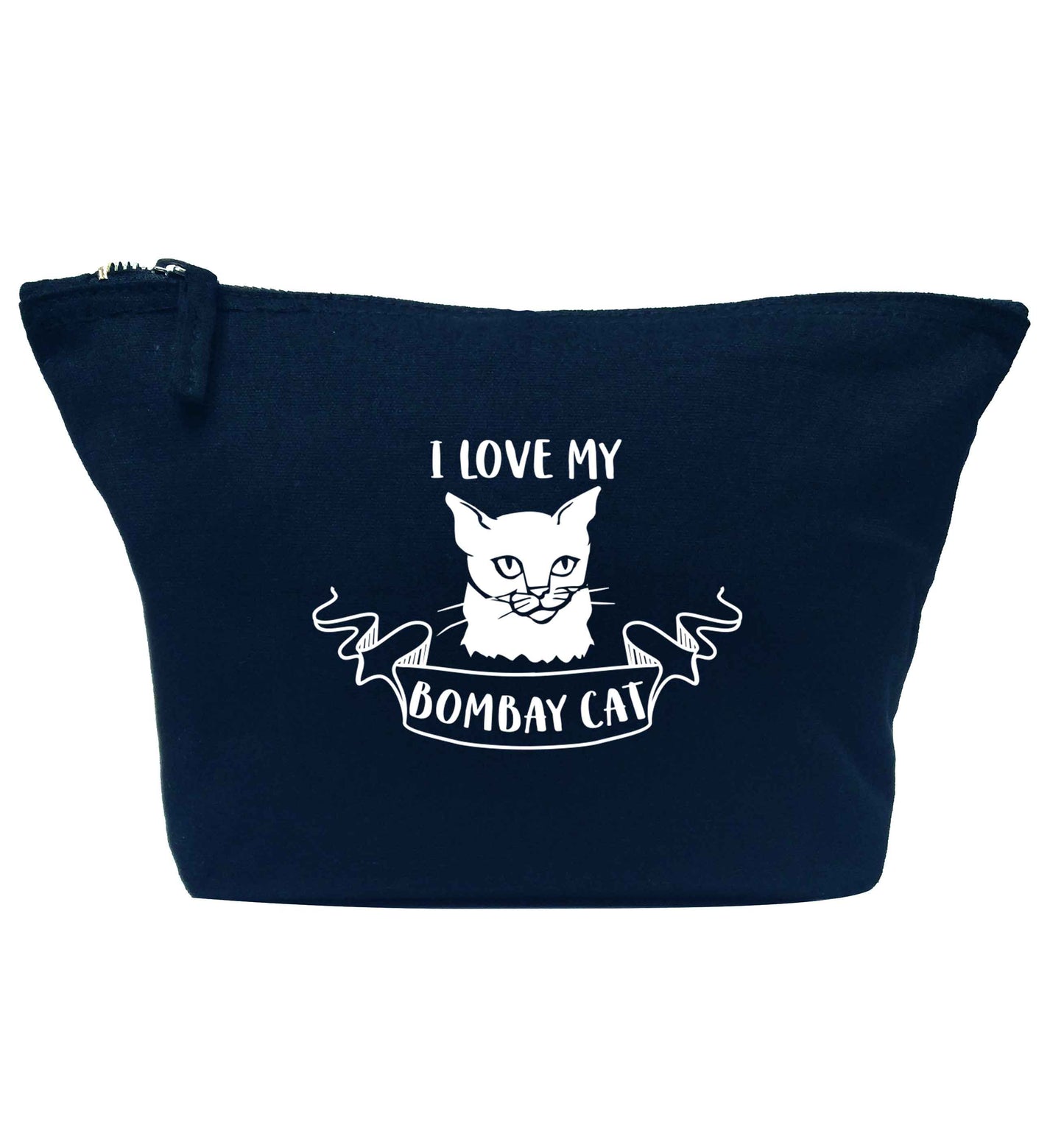 I love my bombay cat navy makeup bag