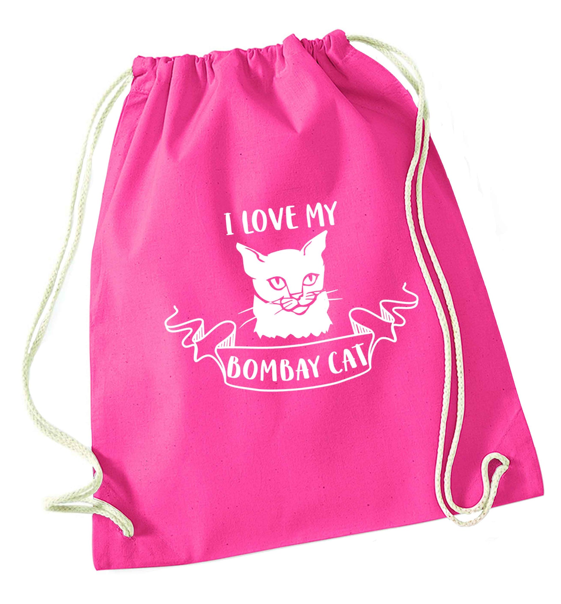 I love my bombay cat pink drawstring bag