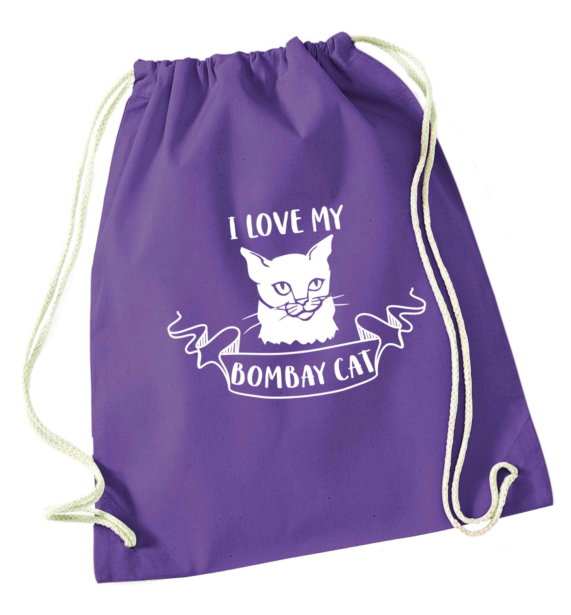 I love my bombay cat purple drawstring bag