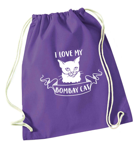 I love my bombay cat purple drawstring bag