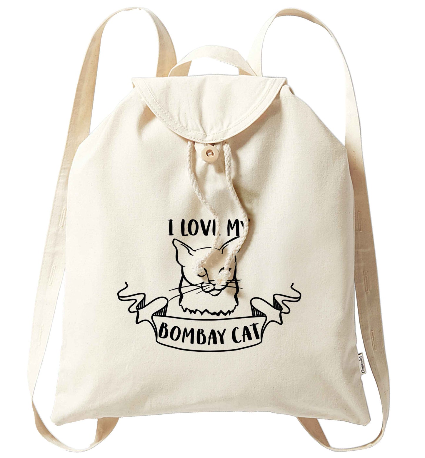 I love my bombay cat organic cotton backpack tote with wooden buttons in natural