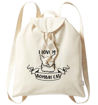 I love my bombay cat organic cotton backpack tote with wooden buttons in natural
