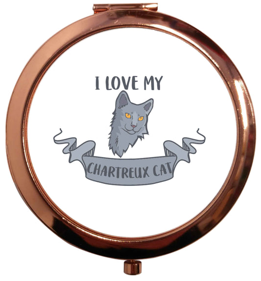 I love my chartreux cat rose gold circle pocket mirror