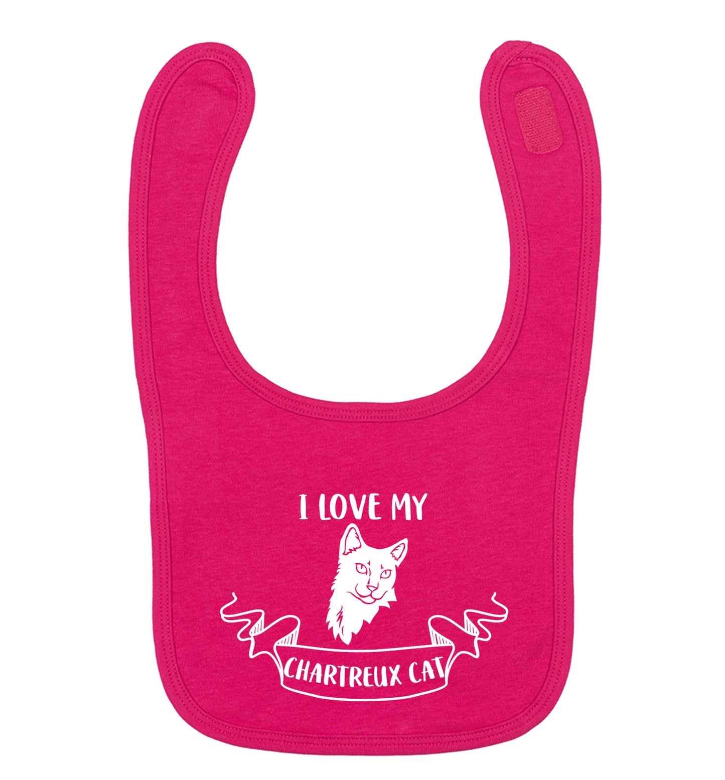 I love my chartreux cat dark pink baby bib