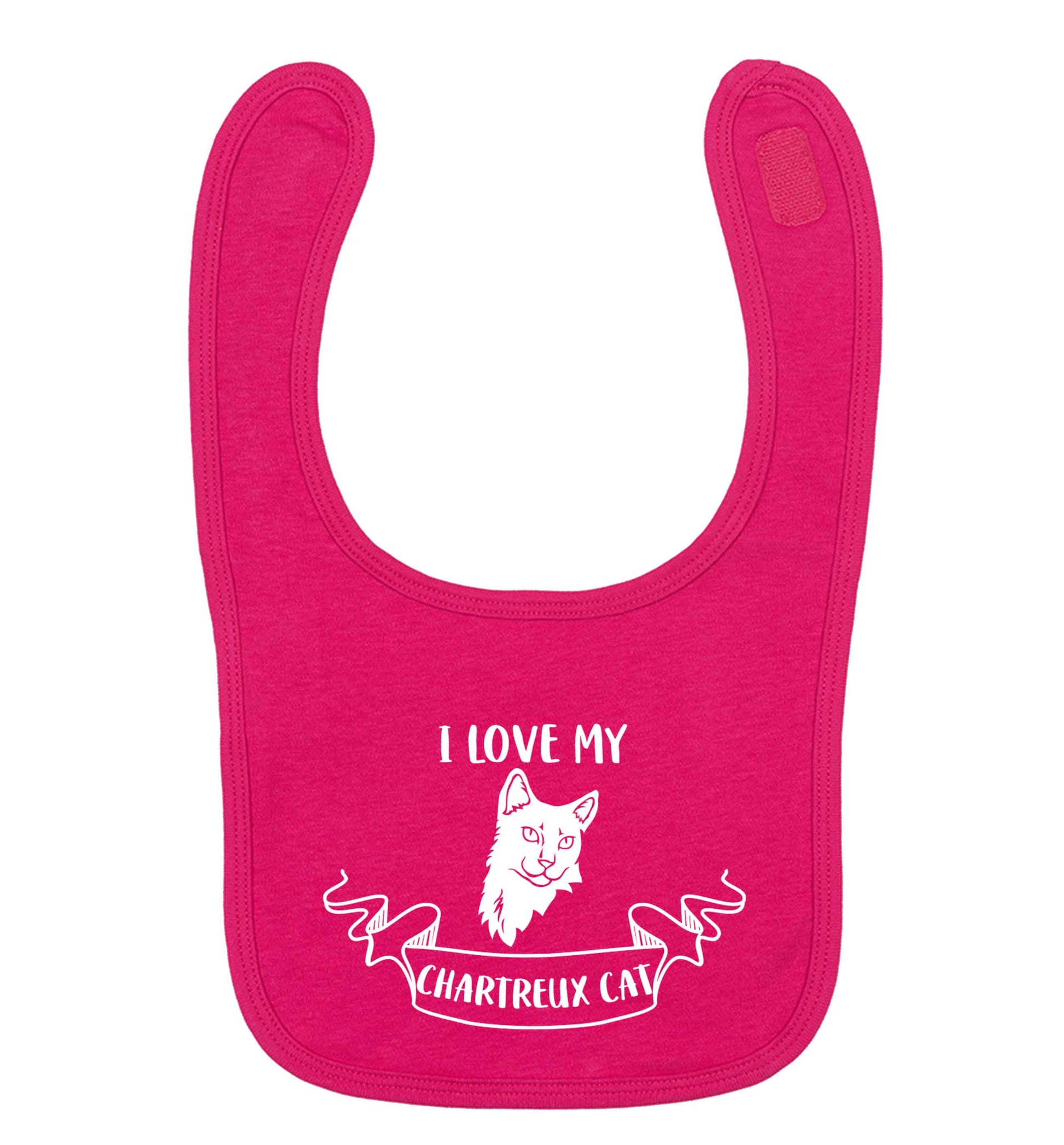 I love my chartreux cat dark pink baby bib