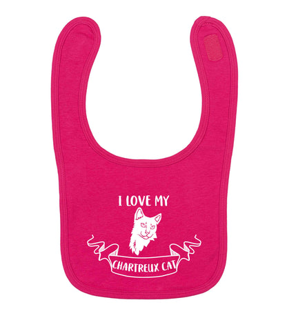 I love my chartreux cat dark pink baby bib
