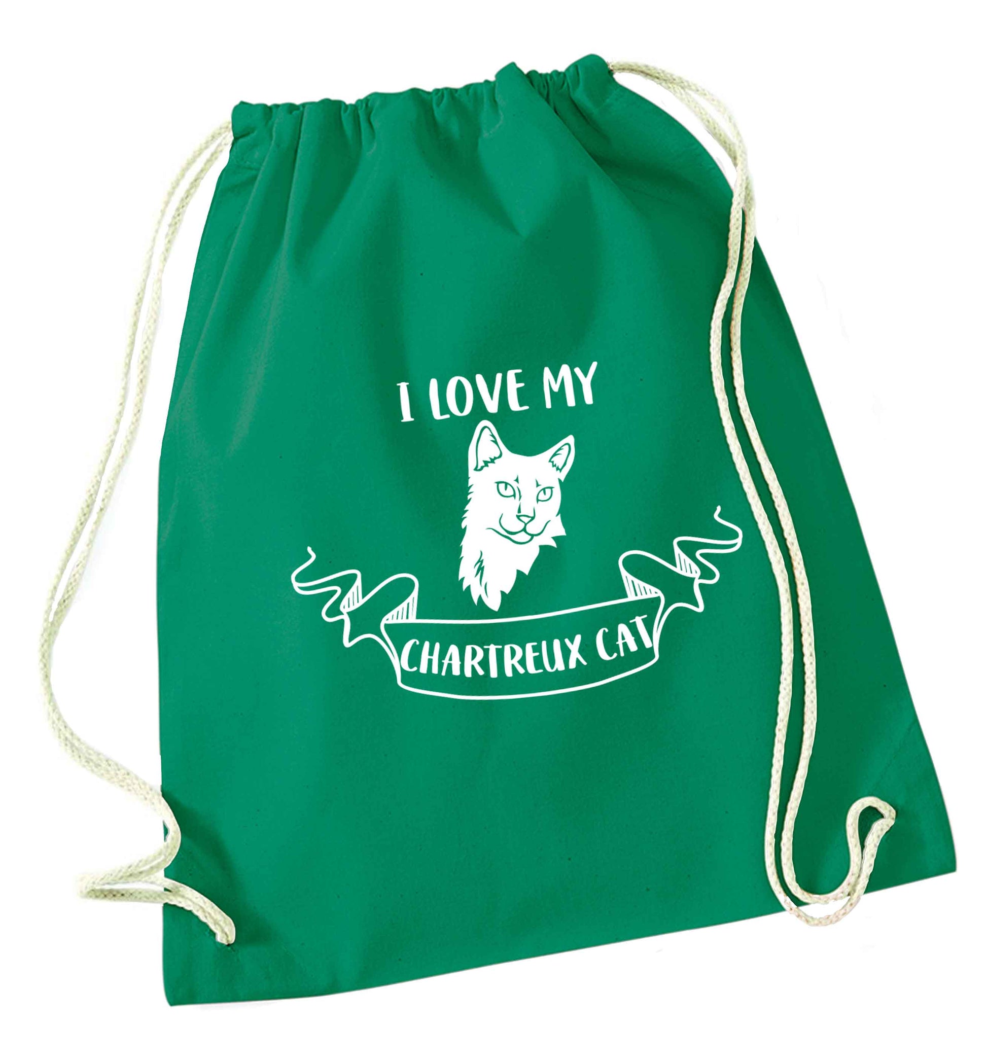 I love my chartreux cat green drawstring bag