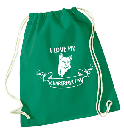 I love my chartreux cat green drawstring bag
