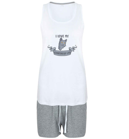 I love my chartreux cat size XL women's pyjama shorts set in pink 