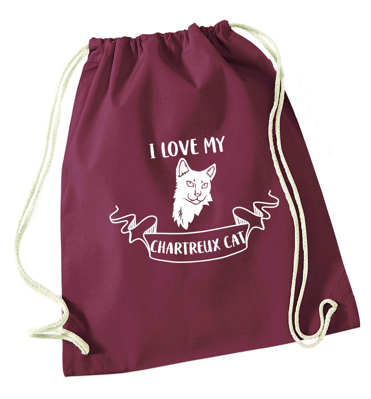I love my chartreux cat maroon drawstring bag