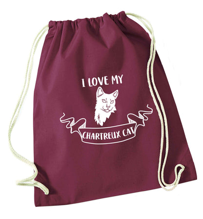 I love my chartreux cat maroon drawstring bag