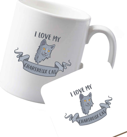10 oz Ceramic mug and coaster I love my chartreux cat both sides