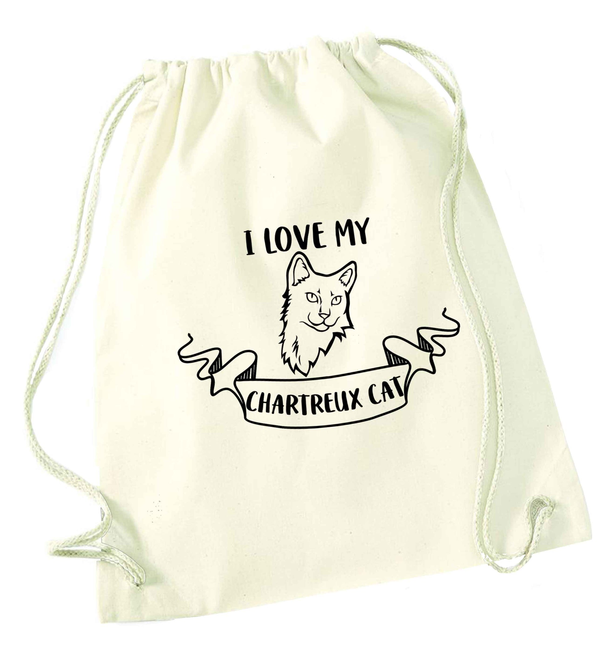 I love my chartreux cat natural drawstring bag