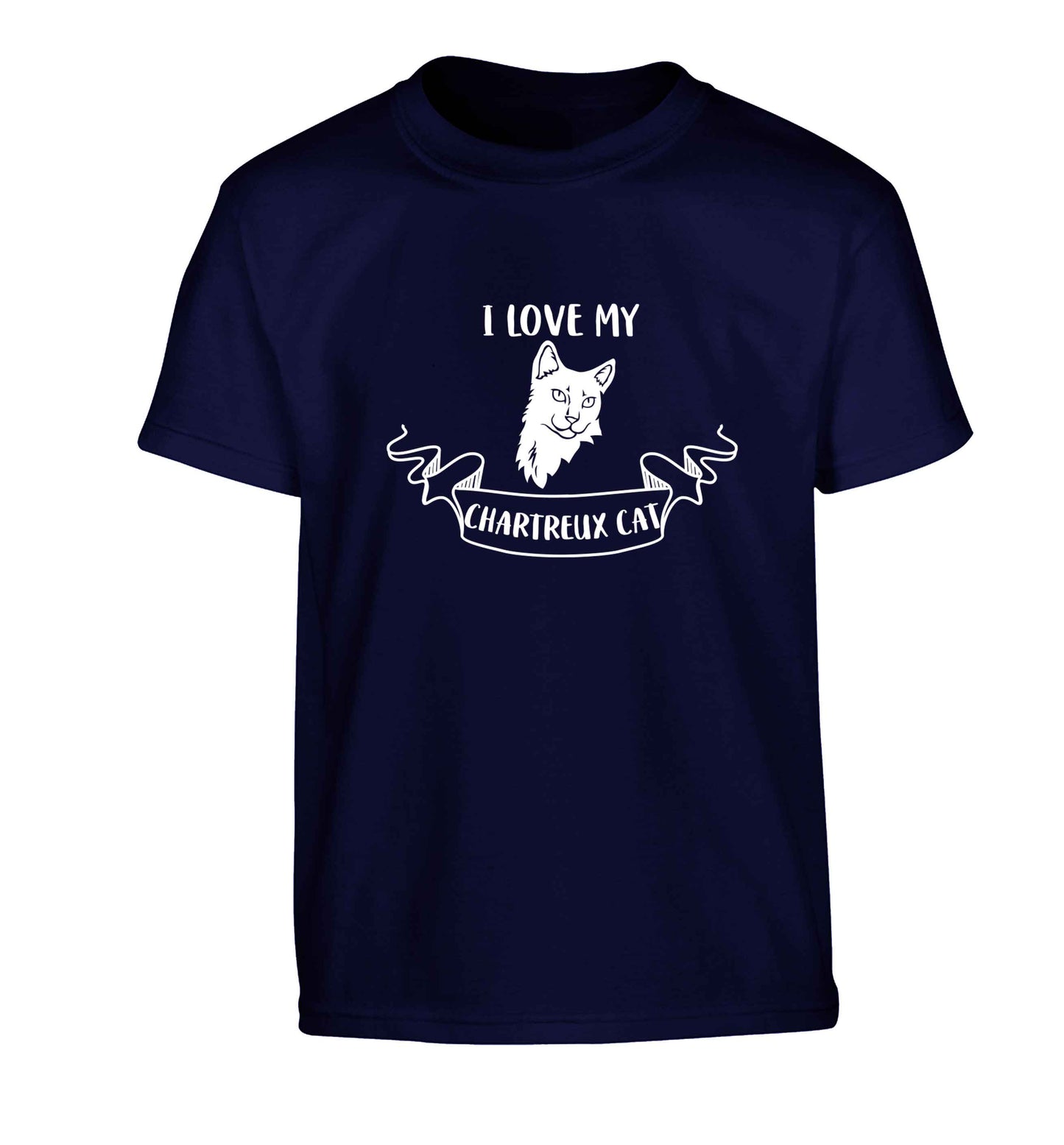 I love my chartreux cat Children's navy Tshirt 12-13 Years