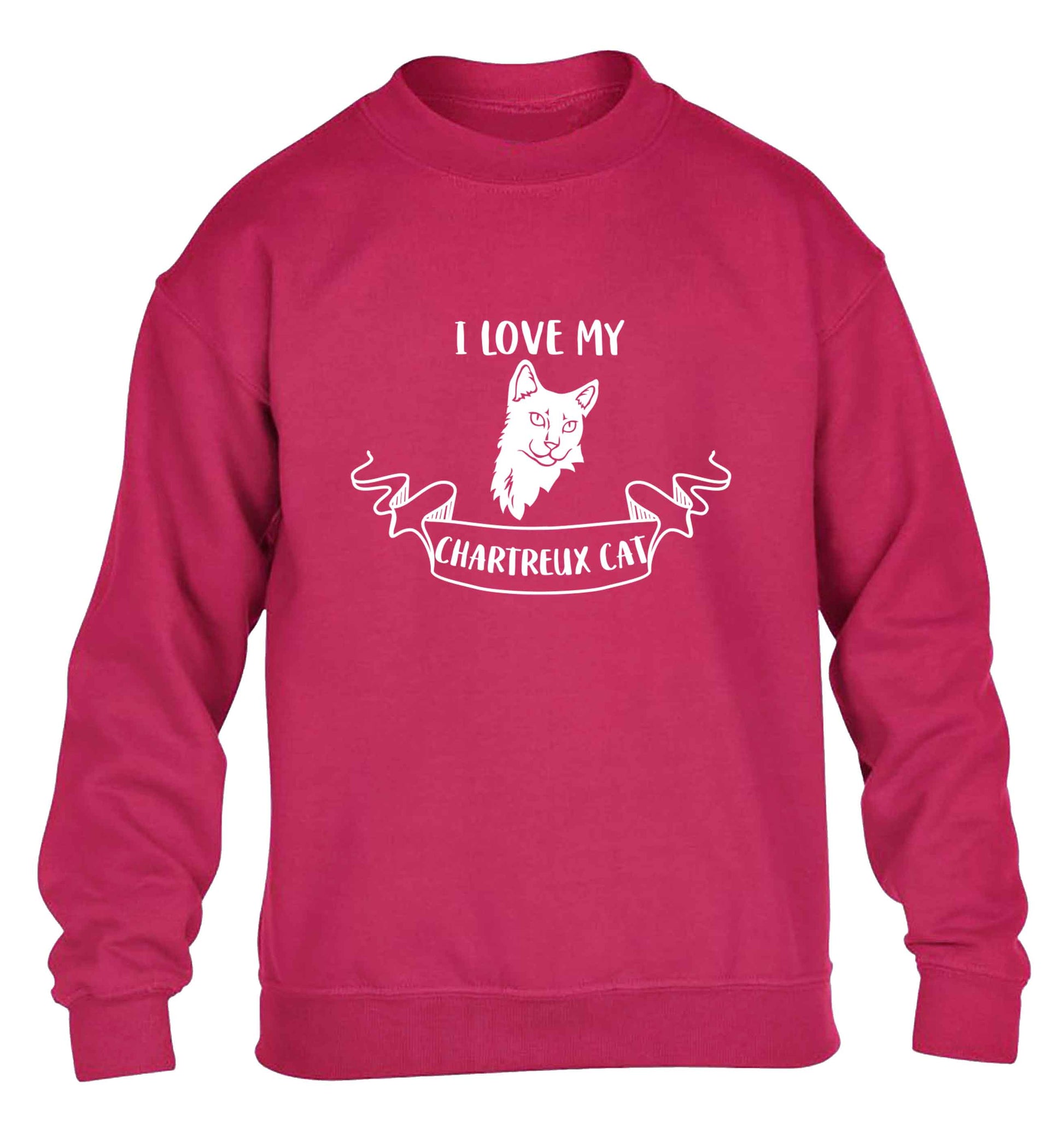 I love my chartreux cat children's pink sweater 12-13 Years