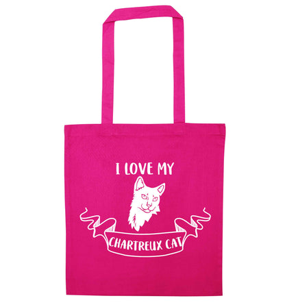 I love my chartreux cat pink tote bag