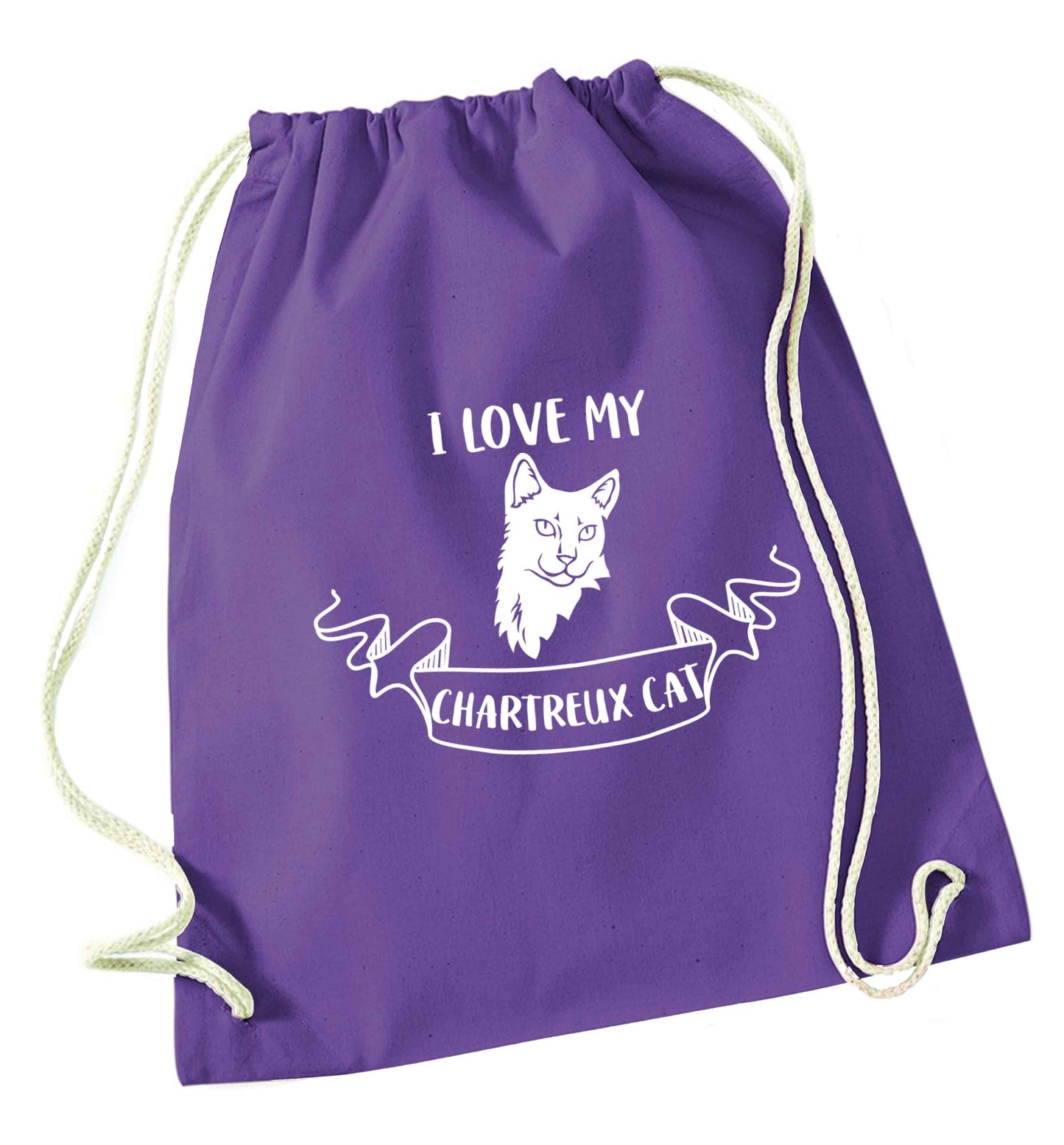 I love my chartreux cat purple drawstring bag