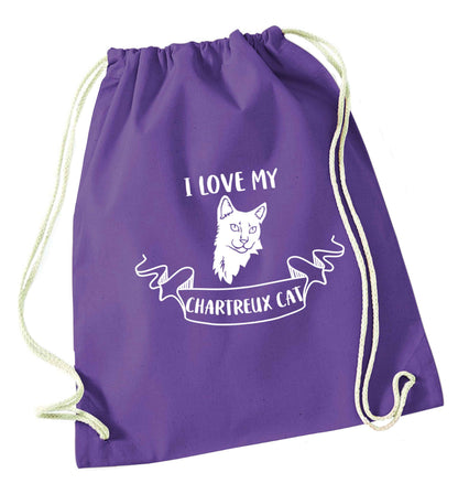 I love my chartreux cat purple drawstring bag